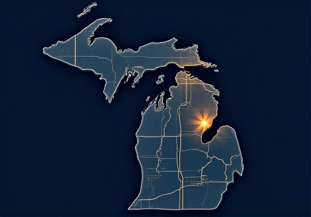 Strategic map highlighting Michigan's battery manufacturing corridors and the central location of Pewamo