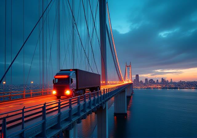 Truck crossing border bridge