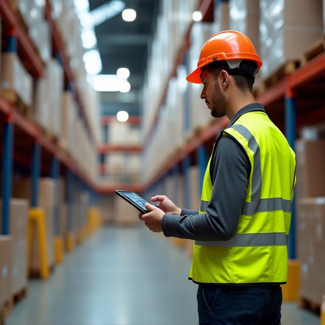 Logistics professional scanning palletized freight in a clean warehouse