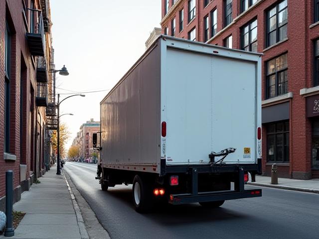 White J E M Transportation delivery truck operating in an urban Michigan environment